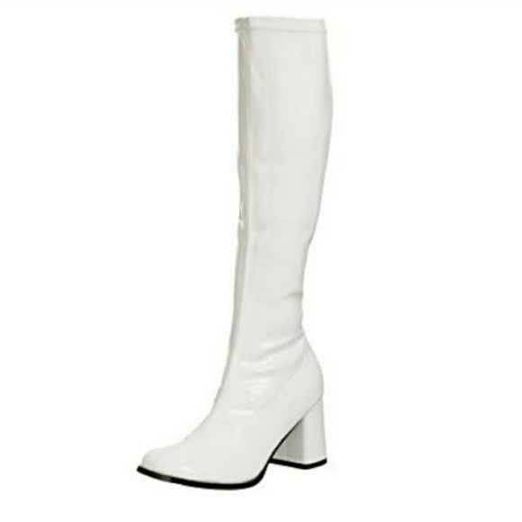 Ellie Shoes - White GoGo Boots with Block Heel